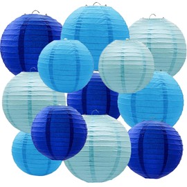 prxififeq Blue Paper Lanterns 12Pcs Hanging Round Paper Lanterns Decorative for Graduation Baby Shower Wedding Birthday Family Parties ﻿