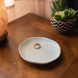 HOME SMILE Zodiac Jewelry Dish,Astrology Gifts for Women Leo,Boho Constellation Ring Trinket Tray,Ceramic White,4"