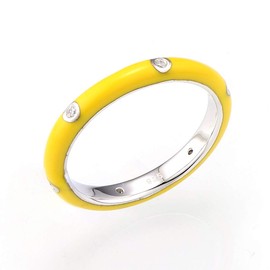 Santuzza 925 Sterling Silver Enamel Stackable Ring Cubic Zirconia Eternity Stacking Ring for Women (Yellow,6)