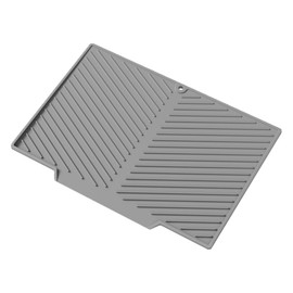 Dish Drying Mat, Silicone Dish Drying Mat for Kitchen Counter, Non-silp, Heat Resistant, Dishwasher Safe Drainboard with Built-in Drain (14.6"x10.3", Gray)