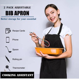 MFAZ Morefaz Ltd Adjustable Apron with 2 Pockets, Cooking Apron, Kitchen Apron for Kitchen, Restaurant, Cafe, Cotton, Waist or Long, Black and White, black