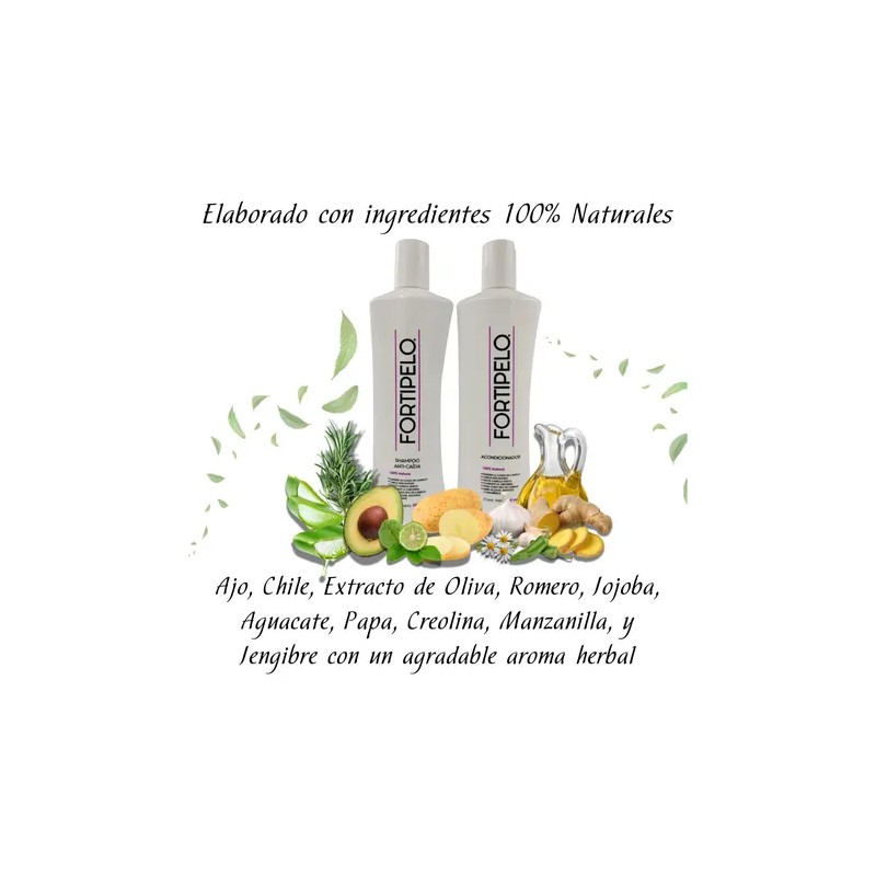 Fortipelo Kit Anticaída Shampoo Con Papa Romero Sábila Chile