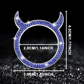 WINKA Bling Car Engine Start Button Cover Universal Push Start Stop Trim Ignition Ring Cap Decorations 2pcs Rhinestone Little Devil Keyless Ring Emblem Sparkly for Car Interior Accessories (Navy Blue)