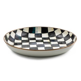 MACKENZIE-CHILDS Enamel Abundant Bowl, Decorative or Serving Bowl, 13-Cup Capacity, Black-and-White Courtly Check