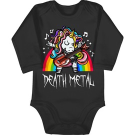 Shirtracer - Baby Bodysuit Long Sleeve Girl Boy - Sayings - Death Metal Unicorn, 1 black