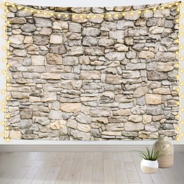 Loccor Extra Large Vintage Brick Rock Stones Wall Tapestry - 120 x 80 Inches, Grey Rock Castle Stonewall Backdrop for Bedroom, Living Room, Dorm, Home Decor