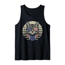 Vintage Sunset Cat Wearing Sunglasses Retro Usa Flag Cat Fun Tank Top