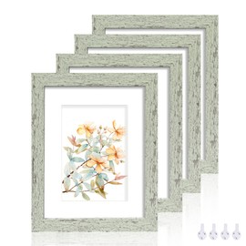 Hongkee 8x10 Picture Frame Set of 4, Made of Real Glass and Sage Green Wooden Frame, 8 by 10 Photo for Wall or Tabletop - Display Picture 5x7 with Mat or 8x10 Without Mat