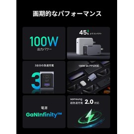 UGREEN Nexode Pro Charger, 100 W, 3 Ports, Small and Lightweight [Genesis GaNInfinity™ Chip + UGREEN's Unique Airpyra Technology] PD Rapid Charger, USB-C x 2 and USB-A x 1, PD3.0/QC4+, Fold-Down Plug,