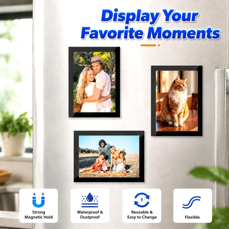 4×6" 6Pack Black Magnetic Photo Frames for Fridge with Strong