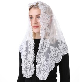 Spanish Mantilla Lace Veil Mantilla Catholic Church Chapel Veil Head Covering Latin Mass (white), 120cm*60cm (81309)