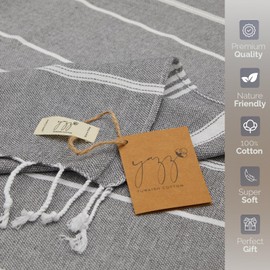 Yazz Turkish Cotton Hand Towels - Set of 2 | 18" x 30" inches |%100 Cotton | Decorative Peshtemal Cotton Hand Towels for Kitchen, Bath, Guest, Face, Hair, Gym, Yoga, Dishcloth, Travel (Anthracite)