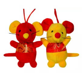 Lucore Home 2pc Chinese Lucky Rat Plush Ornament- 4" Lunar New Years Good Luck Mouse Toys