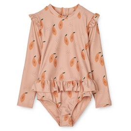 LDIOIF Toddler Girls One Piece Swimsuits Long Sleeve Bathing Suit Zipper Rash Guard Fruit Papaya Beach Wear with Ruffles 3-4T