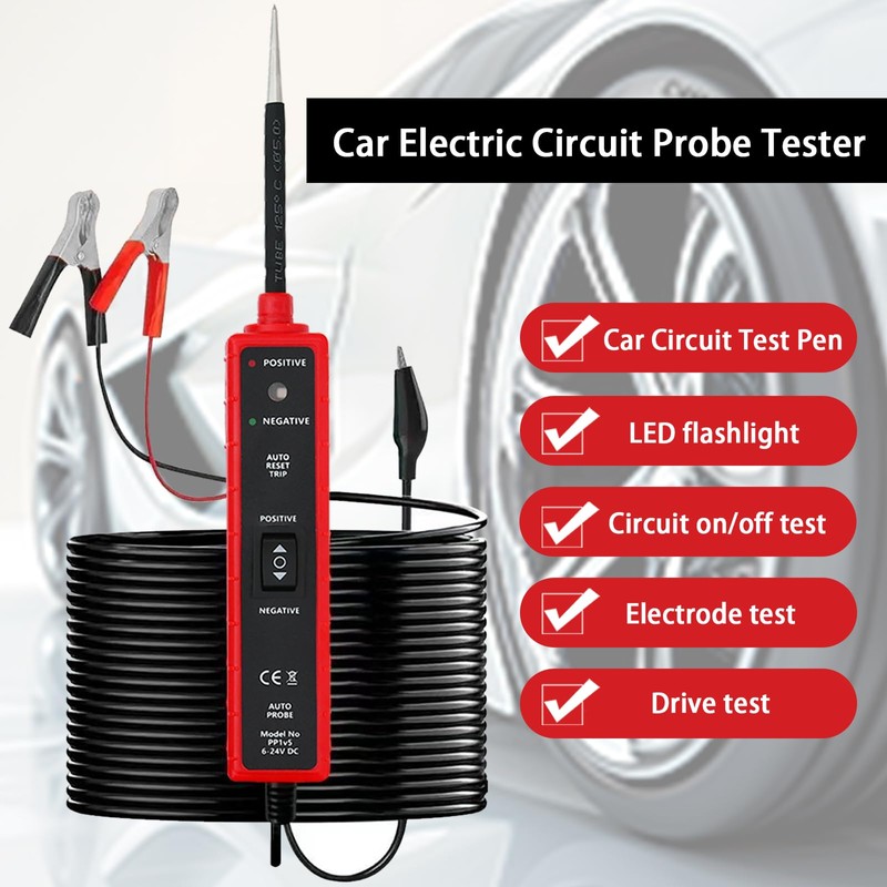 Circuit Tester Tool, 6-24V DC, Test Light with Short Circuit