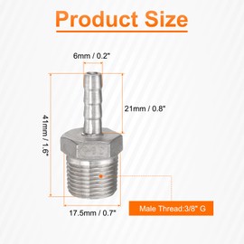 sourcing map 2pcs Stainless Steel Hose Barb Fitting 0.2" (6mm) Barbed x g 3/8" Male Pipe Fitting Air Hose Barb Fittings Coupler Thread Connector Adapter for Water Fuel