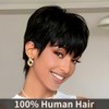 SAEIALL Peluca de cabello humano corto negro con corte pixie