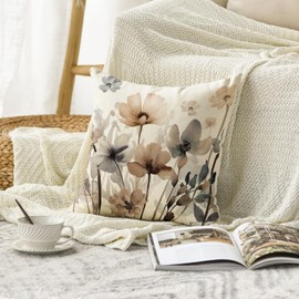 AVOIN colorlife Fall Poppy Flowers Chinoiserie Throw Pillow Cover, 18 x 18 Inch Seasonal Autumn Leaves Thanksgiving Harvest Cushion Case Decoration for Sofa Couch Farmhouse