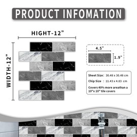 BSABSAQAA 10 Sheets Peel and Stick Backsplash for Kitchen 12"X12" Back Splash Adhesive Subway Wall Tile Flat Vinyl Sticker for Bathroom on Renter Friendly Marble 2-6 (Not 3D Tile)