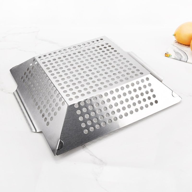 AIMALL 8 Inch Small BBQ Grill Basket, Stainless Steel Barbecue
