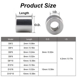 BE-TOOL 10PCS Aluminum Spacer Round Spacer Unthreaded Standoff Bushing Plain Finish Fits Screws Bolts(D8*10)