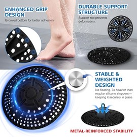 ZOOY Shower Drain Hair Catcher, 2 Pack 5.5 Inch Silicone Large Drain Cover, Bathroom Hair Drain Catcher, Flat Anti-Clog Hair Trap for Shower, Bathtub, Tub & Sink Hair Strainer(Black)