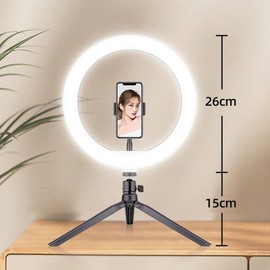 Ring Light, 10.2 inches (26 cm), Tripod Stand, Smartphone Clip Type, High Brightness, Eye Care, 3 Color Modes, 10 Levels of Dimming, USB Powered, Selfie Photography, Live Delivery, Meetings, Makeup