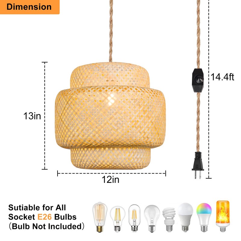 Depuley Rustic Woven Pendant Light, 3-Light Metal Basket Hanging Lights