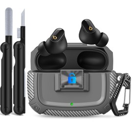 Sucure Lock Case for Beats Studio Buds/Buds Plus Locking Case Cover with Lock Clip & Cleaner Kit Pen, Buds + 2023 Impact and Smudge Resistant Case Cover with Men Women (Grey)