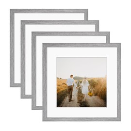 KINLINK Square 16x16 Picture Frames Grey, Solid Wood Frames with Acrylic Plexiglass for Pictures 12x12 With Mat Wall Mounting Display Set of 4