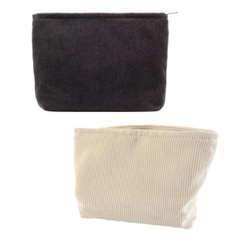 Fokroin Pack of 2 Small Cosmetic Bags, Corduroy Cosmetic Bag, Small Cosmetic Bag for Women, Small Make Up Bag, Corduroy, Toiletry Bag with Zip, Travel Cosmetic Organiser, Makeup Bag, black, white,