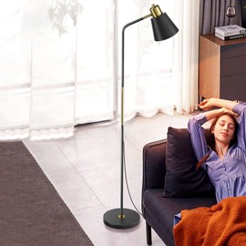 Industrial Floor Lamps for Living Rooms & Bedrooms - Rustic Farmhouse Reading Lamp - Standing, Adjustable Metal Heads Indoor Task Lighting for Living Room Bedroom Office Home Décor (Black-Large)