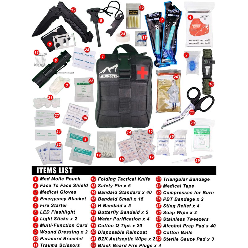 Allgo Outdoors 150+ Tactical Survival and Med Kit Emergency First