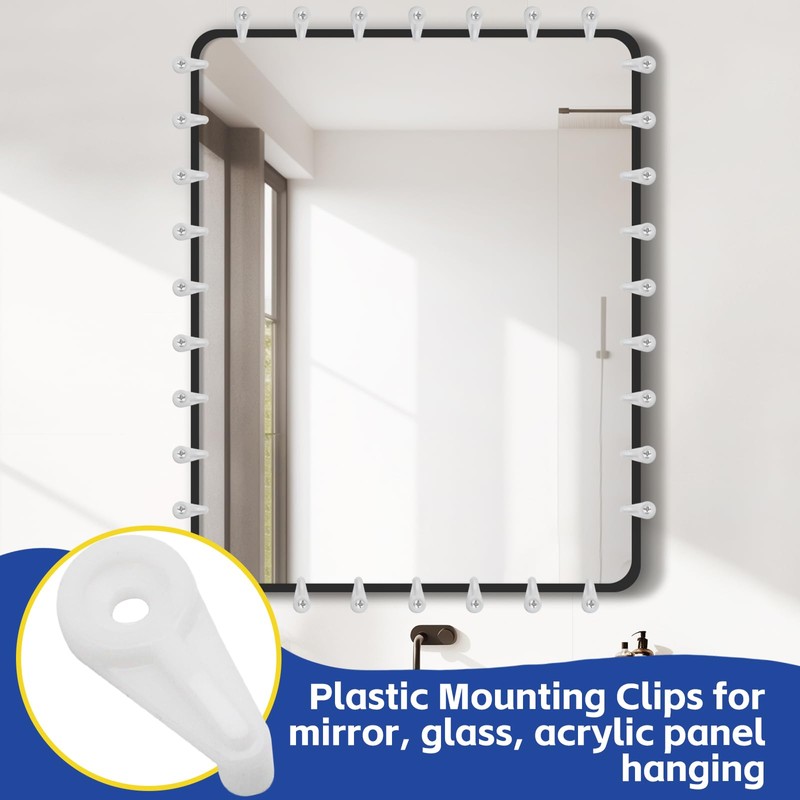 suiwotin 50pcs Mirror Hanging Clips, Glass Retainer Clips, Plastic Mirror