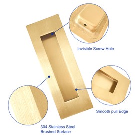 Hadnles Recessed Finger Flush Pulls - Fit Wardrobe, Pocket, Sliding Barn, Bifold Doors & More - Stainless Steel Brushed Rectangular Door Pull Hardware (4.72 INCH, Gold - 4 Pack)