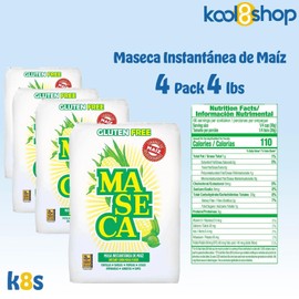 Maseca 4 Pack Flour Masa Corn Instant Tradicional Blanca Gluten Free 4 Lbs each + 2 Reusable Airtight Food Storage Bags by KOO8SHOP Brand