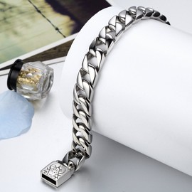 JewelryWe Chunky Heavy Mens Stainless Steel Curb Chain Bracelet in Silver Colour 9 Inches High Polished with Beautiful Shine (with Gift Bag)