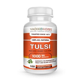 Vadik Herbs Certified Organic Tulsi (Ocimum sanctum) Powder | Supplement for Fighting Acne Balances Hormones and Lowers Stress, Best Source of Vitamin K (100 Vegicaps)