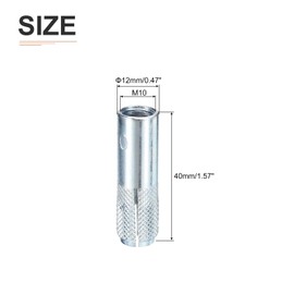 DTGN M10 x 40mm Drop-in Anchors - 10 Pack - Silver Carbon Steel Hex Expansion Bolts