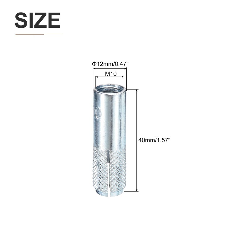 DTGN M10 x 40mm Drop-in Anchors - 10 Pack -