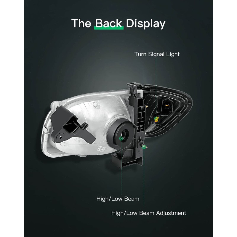LSAILON Headlight Assembly Replacement Fit 2001-2004 For Toyota Tacoma Black