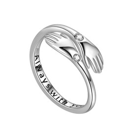 S925 Sterling Silver Hug Ring for Women Girls Hug Embrace Statement Ring Adjustable Open Wrap Ring Promise Ring for Her Graduation Anniversary Birthday Gifts for Daughters Mom Sisters Wife Friends, Cubic Zirconia, Cubic Zirconia