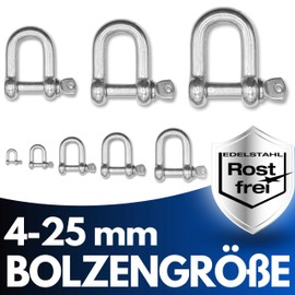 Rustproof Shackles Stainless Steel 4-25 mm Rustproof Shackle V4A Stainless Steel 304 2, 4, 10 Pieces | Version Shackle Stainless Steel 5 mm Pack of 2