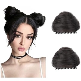 Cat Ears Hair Donut Chignon Claw Clip in Messy Hair Bun Space Bun Hair Pieces Cat Ears Bun Hair Extensions Wig Accessory Ponytail Hairpieces for Women Girls (Brown Black)