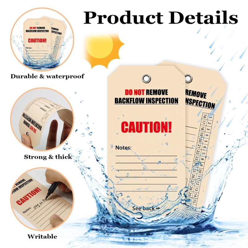 100 Pack Waterproof Backflow Inspection Tags,with Steel Wires,Maintenance Record Tag