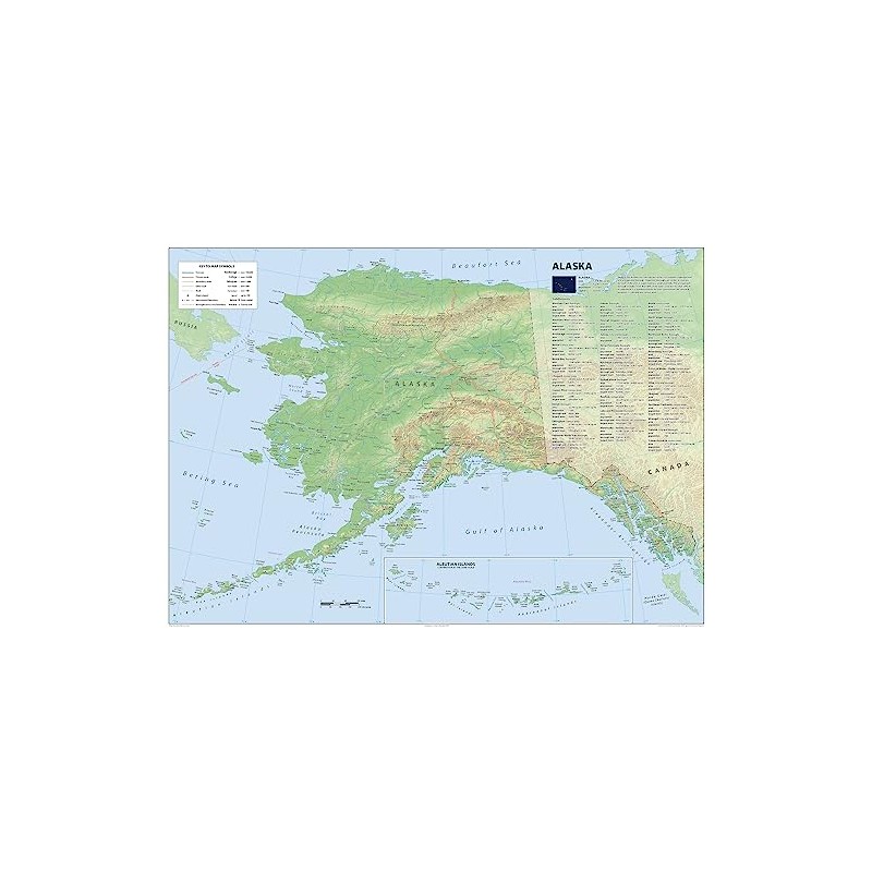 Detailed Alaska Physical State Map - 23.3 x 16.5 Inches