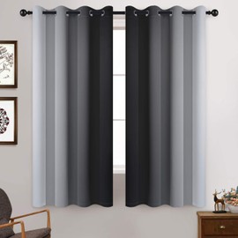 Yakamok Light Blocking Ombre Curtains, Greyish White and Black Gradient Color Curtains, Room Darkening Grommet Window Drapes for Bedroom(Black, 52x63 Inch, 2 Panels)