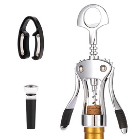 QONYFONE Wine Opener, Premium Zinc Alloy Wing Corkscrew, Heavy Duty Manual Multifunctional Bottle Opener for Kitchen, Restaurant, Bar and Waiters, Silver