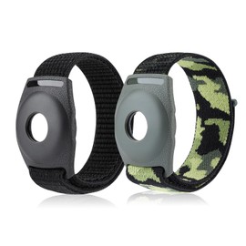 Niboow [2 Stück] Armband für AirTag, mit Kratzfest Stoßfestes Hülle Schutzhülle, Nylon Weich Atmungsaktiver Uhrenarmbänder für Airtag GPS Tracker die Positionierung für Kinder (Grün+Schwarz)