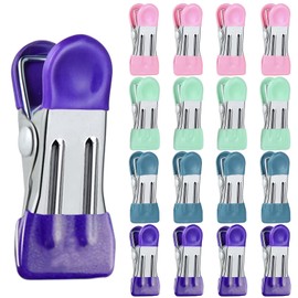 Pack of 16 Sealing Clips for Bags, Clips for Bags, 4 Colour Sealing Clips with Scratch-Resistant Vinyl Coating Ends, Kitchen Bag Clips Clips for Bags, Coffee, Snack, Protect Against Loss of Aroma